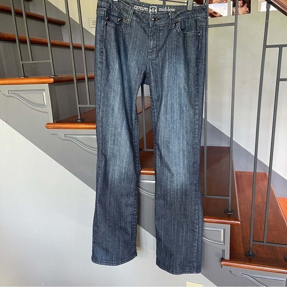 Zenim Denim Size 8 Dark Blue Jeans mid-low natural waist 29 GUC bling pockets